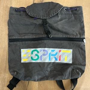 Esprit Vintage 90s Messenger/ Draw String Bag in Brown and Rainbow Font
